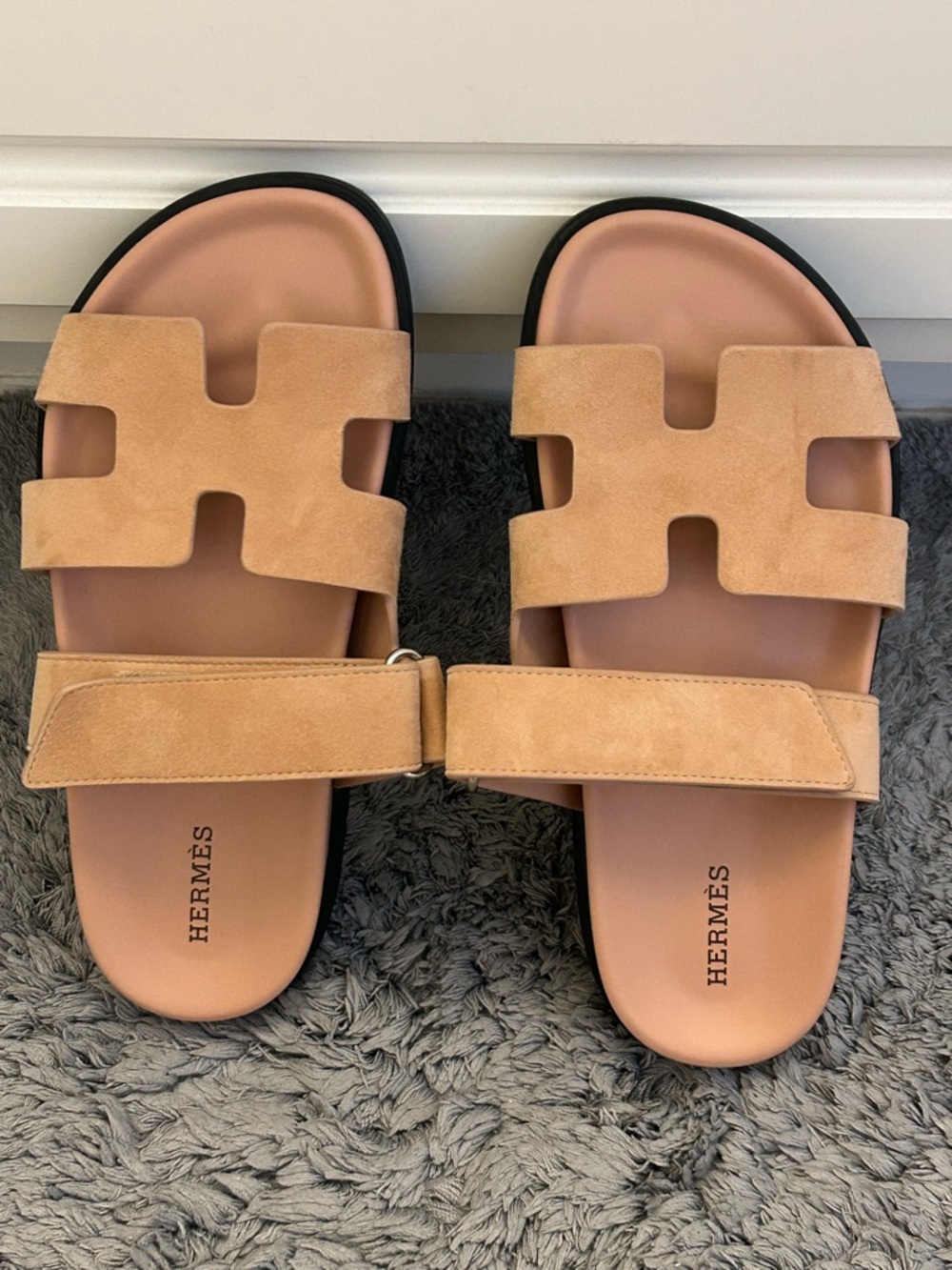 Hermès Tan Suede Chypre Slide Sandals